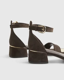 Brown Faux Suede Low Block Heel Sandals