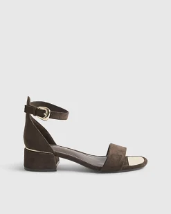 Brown Faux Suede Low Block Heel Sandals