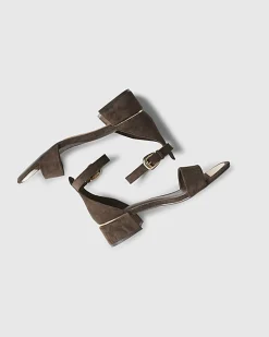 Brown Faux Suede Low Block Heel Sandals