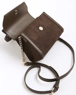 Brown Faux Suede Mini Cross Body Tote Bag