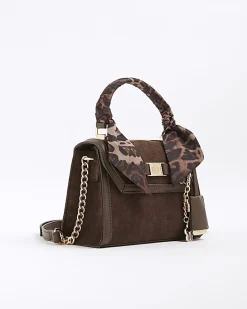 Brown Faux Suede Mini Cross Body Tote Bag