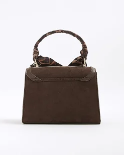 Brown Faux Suede Mini Cross Body Tote Bag