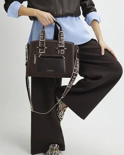Brown Faux Suede Monogram Tote Bag