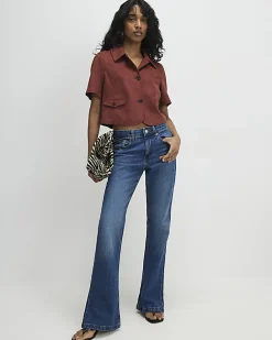 Brown Faux Suede Pocket Detail Shirt