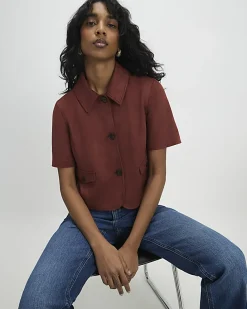 Brown Faux Suede Pocket Detail Shirt