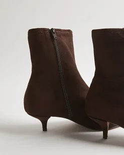 Brown Faux Suede Pointed Toe Sock Boots