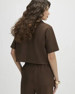 Brown Faux Suede Short Sleeve Shirt
