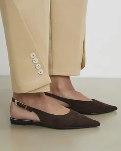 Brown Faux Suede Slingback Flat Shoes