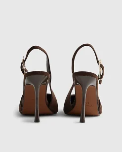 Brown Faux Suede Slingback Court Heels