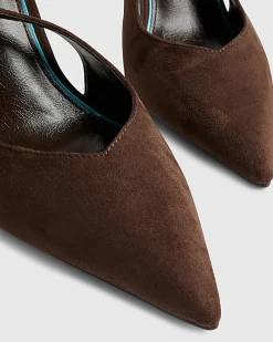 Brown Faux Suede Slingback Court Heels