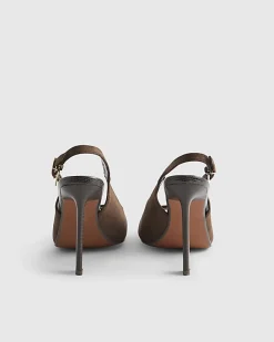 Brown Faux Suede Slingback Heeled Sandals