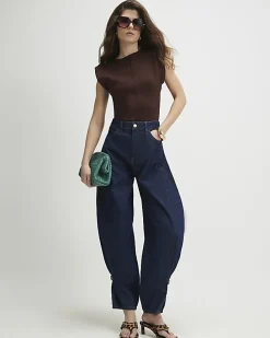 Brown Fitted Knit Sleeveless Top