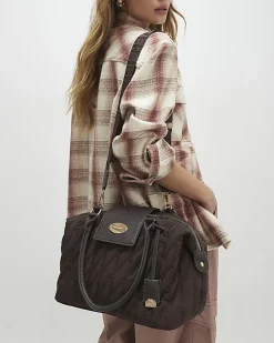 Brown Flap Top Quilted Travel Bag