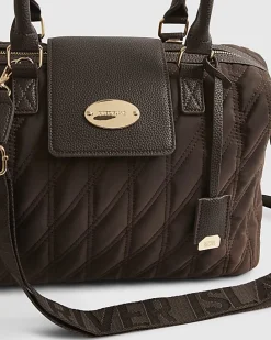 Brown Flap Top Quilted Travel Bag