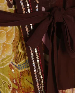 Brown Floral Embellished Kimono