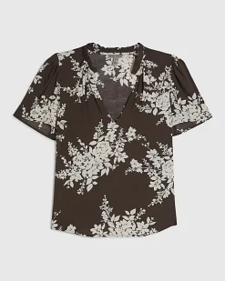 Brown Floral Print Short Sleeve Top