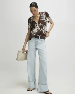 Brown Floral Print Short Sleeve Top
