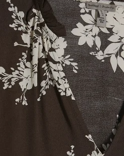 Brown Floral Print Short Sleeve Top