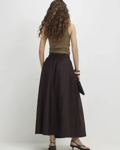 Brown Full A Line Midi Skirt