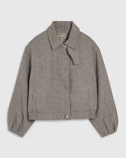 Brown Funnel Neck Bubble Hem Bomber Jacket