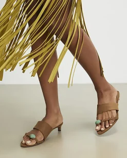 Brown Gem Toe Faux Suede Heeled Sandals