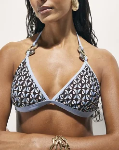 Brown Geometric Print Bikini Top