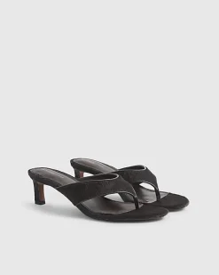 Brown Hair On Leather Toe Thong Heel Sandals