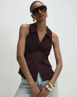 Brown Halter Corset Blouse
