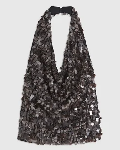 Brown Halter Neck Sequin Top