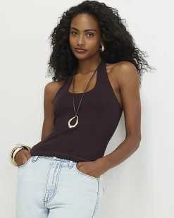 Brown Halter Neck Tank Top