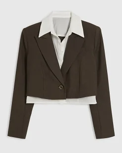 Brown Hybrid Cropped Blazer