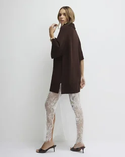 Brown Hybrid Lace Hem Midi Dress