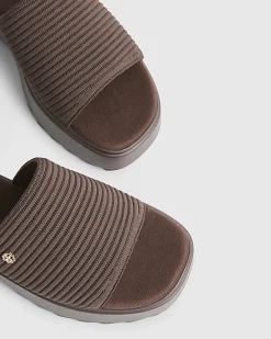 Brown Knitted Flatform Mule Sandals