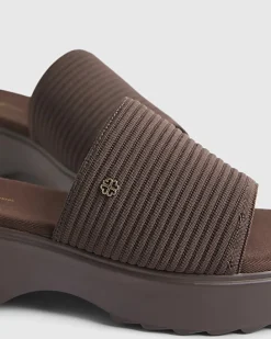 Brown Knitted Flatform Mule Sandals