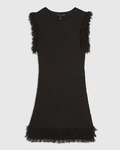 Brown Knitted Fringe Trim Mini Dress