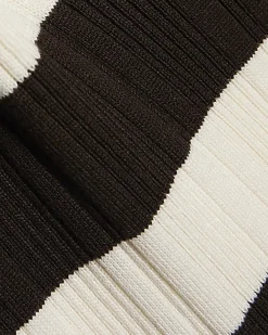 Brown Knitted Ribbed Stripe Midi Dress