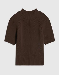 Brown Knitted Short Sleeve Top