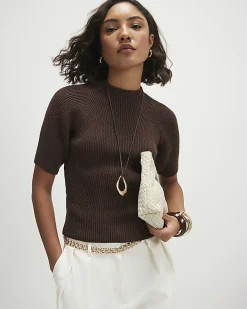 Brown Knitted Short Sleeve Top