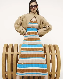 Brown Knitted Striped Maxi Dress