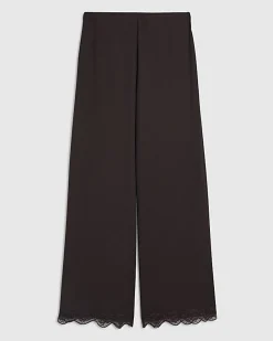 Brown Lace Trim Textured Wide Leg Trousers