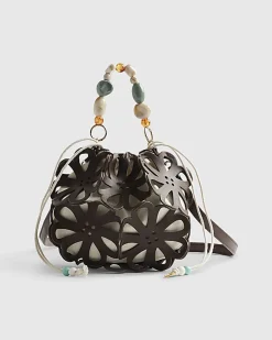 Brown Laser Cut Flower Cross Body Bag