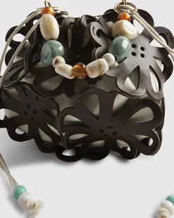 Brown Laser Cut Flower Cross Body Bag