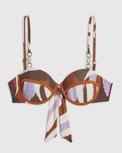 Brown Leaf Print Bikini Top