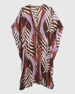 Brown Leaf Print Maxi Kaftan