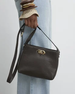 Brown Leather Double Compartment Bucket Bag