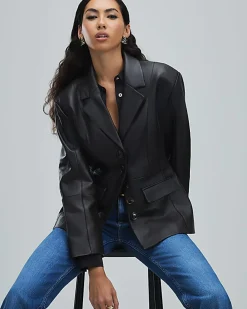 Brown Leather Fitted Waist Blazer