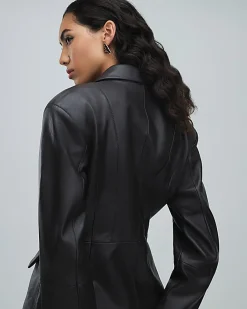 Brown Leather Fitted Waist Blazer
