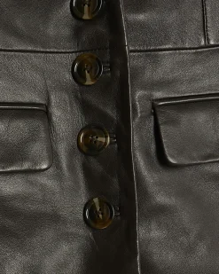Brown Leather Fitted Waist Blazer