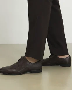 Brown Leather Textured Brogue Shoes