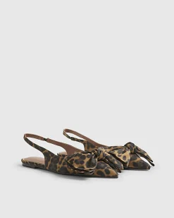Brown Leopard Bow Slingback Flats